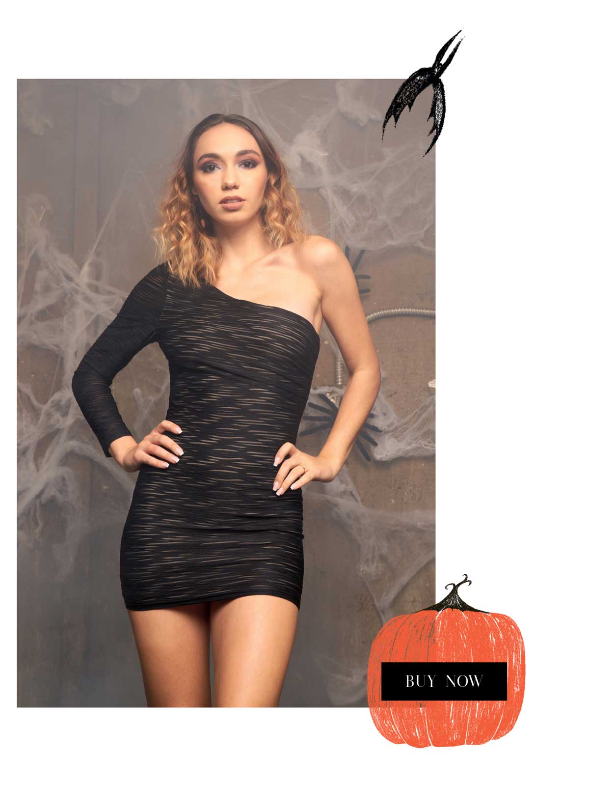 Wholesale halloween outfit - sexy one sleeve mini black dress