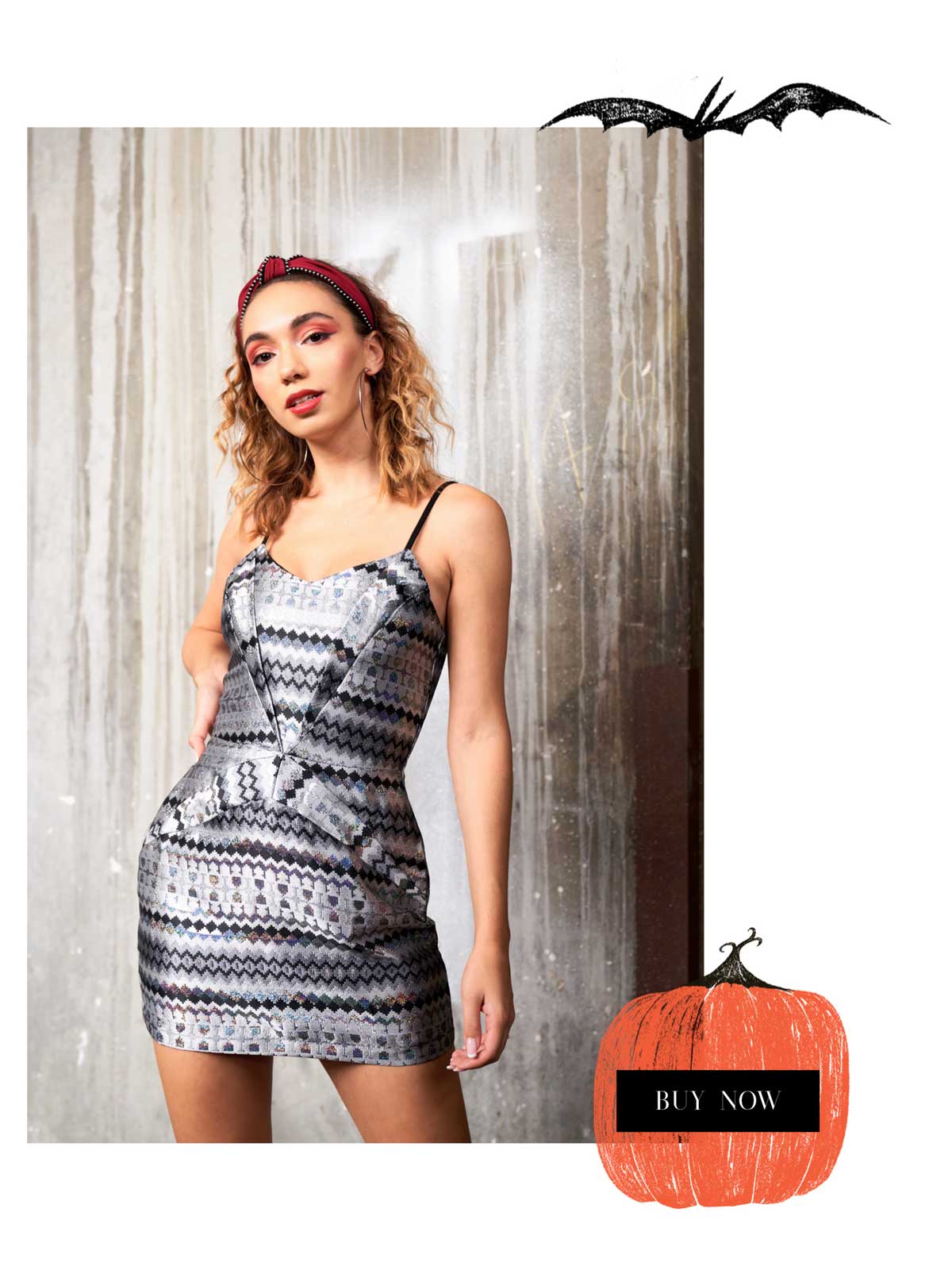 Halloween Wholesale outfit silver pattern shiny metallic mini dress