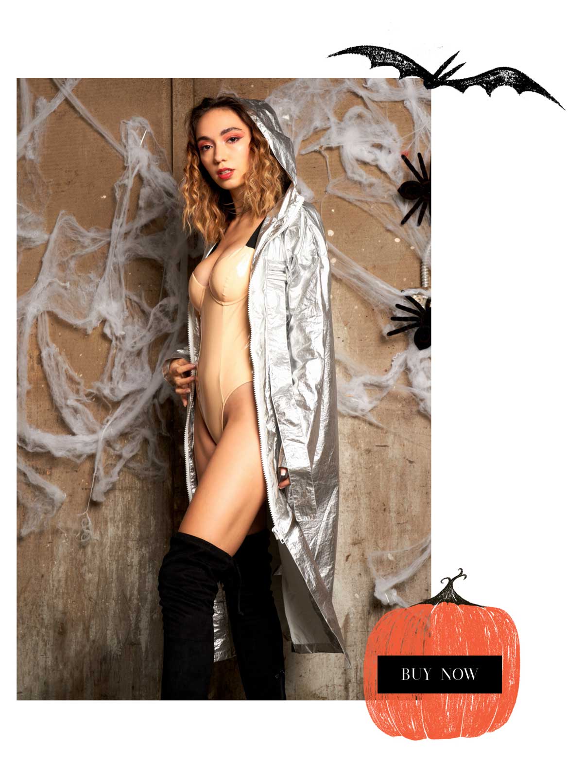 Halloween Wholesale Fashion Trends silver shiny metallic long coat jacket
