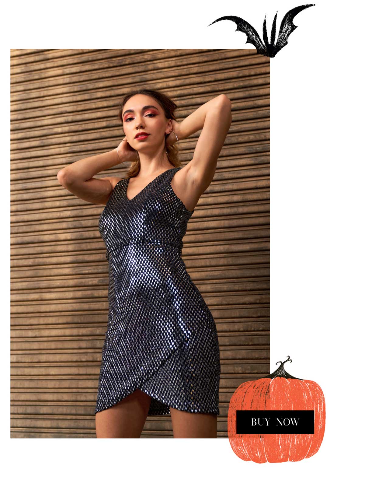 Halloween Wholesale outfit silver black shiny metallic mini dress