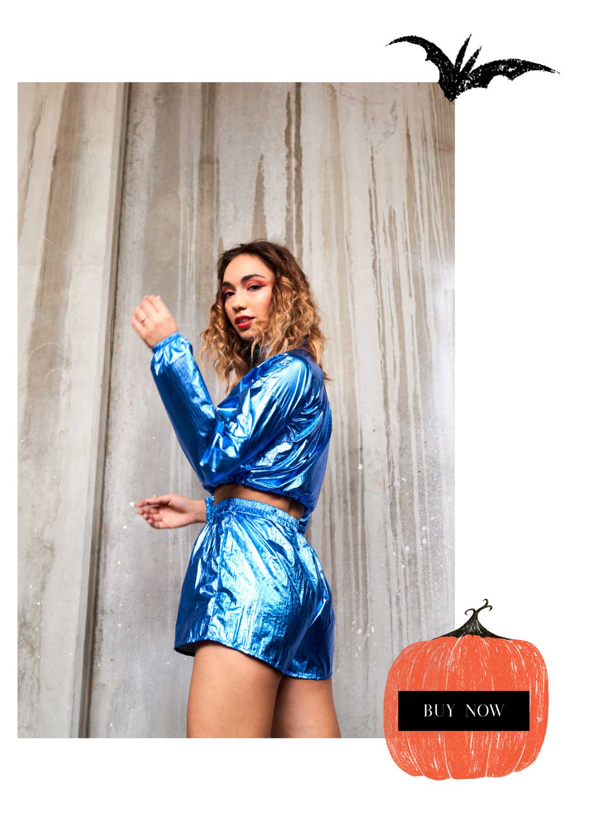 Halloween Wholesale Fashion Trends mix and match 2 piece set light blue shiny metal