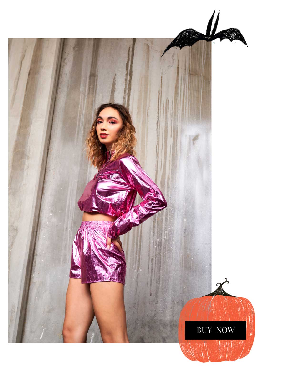 Halloween Wholesale Fashion Trends mix and match 2 piece set light pink shiny metal