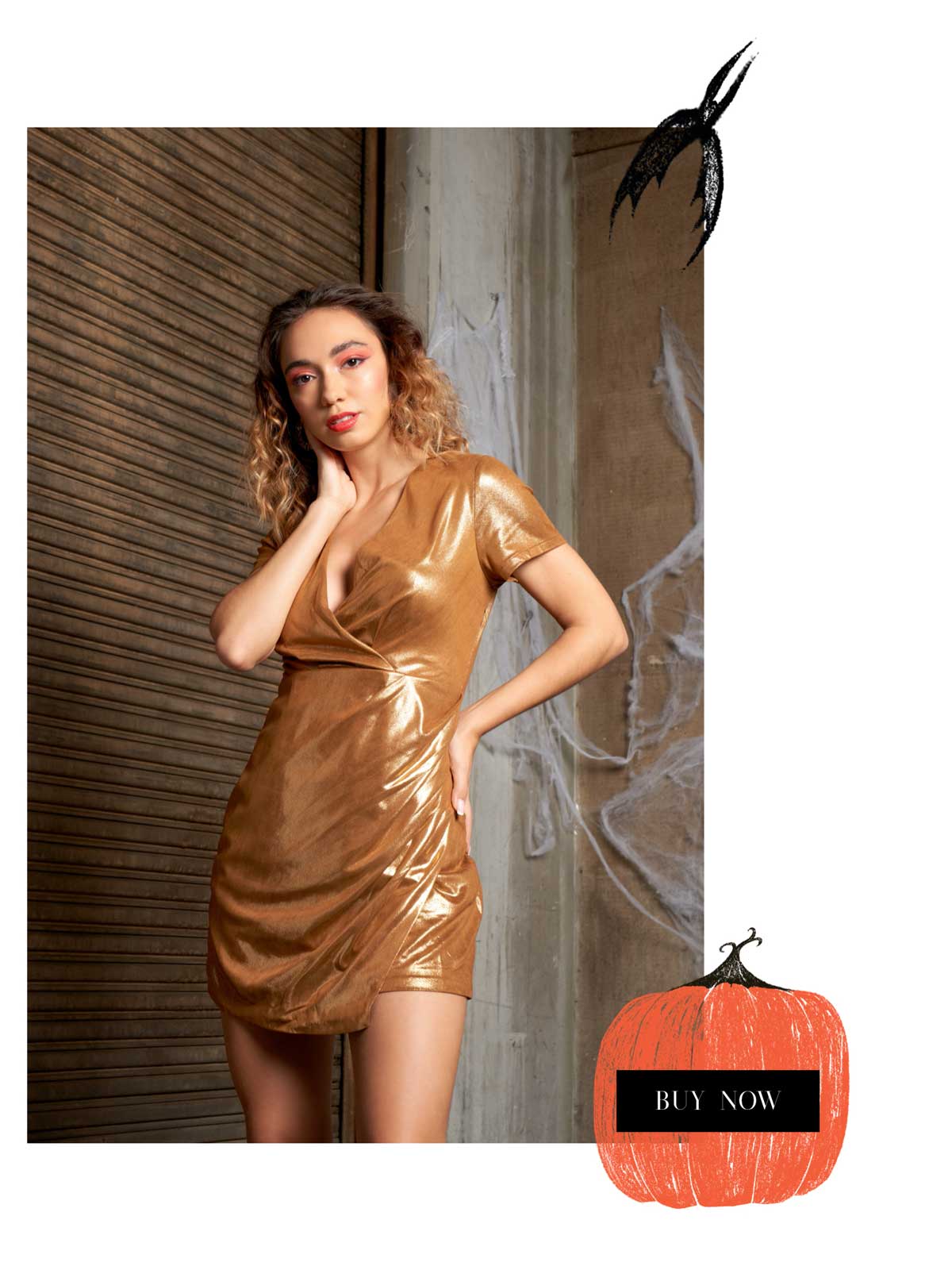 Halloween Wholesale outfit bronze shiny metallic mini dress