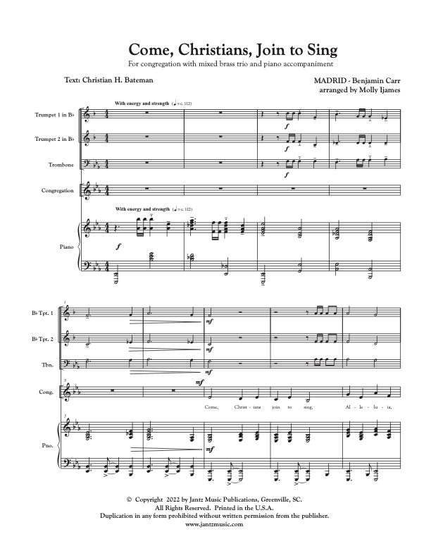 Come, Christians, Join to Sing - Mixed Brass Trio Accompaniment