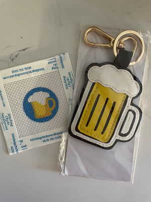 Beer Mug FOB with canvas - Stitching Chicks Needlepoint