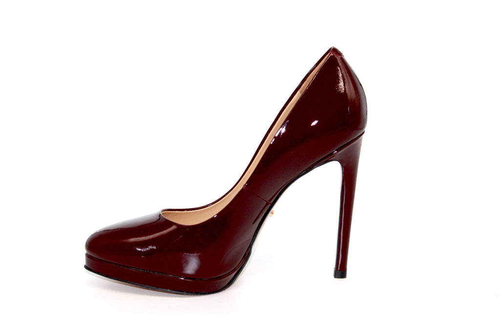 patent burgundy heels