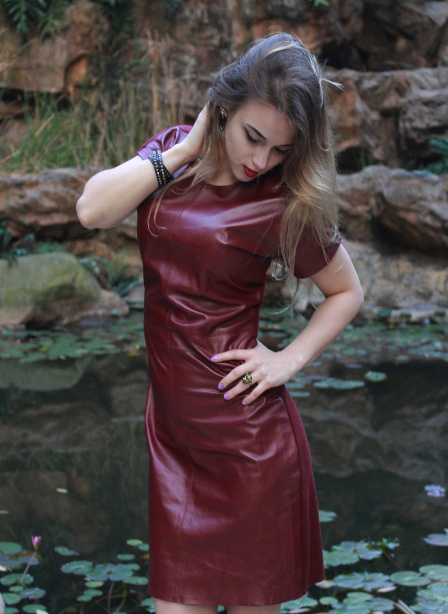 leather burgundy dress