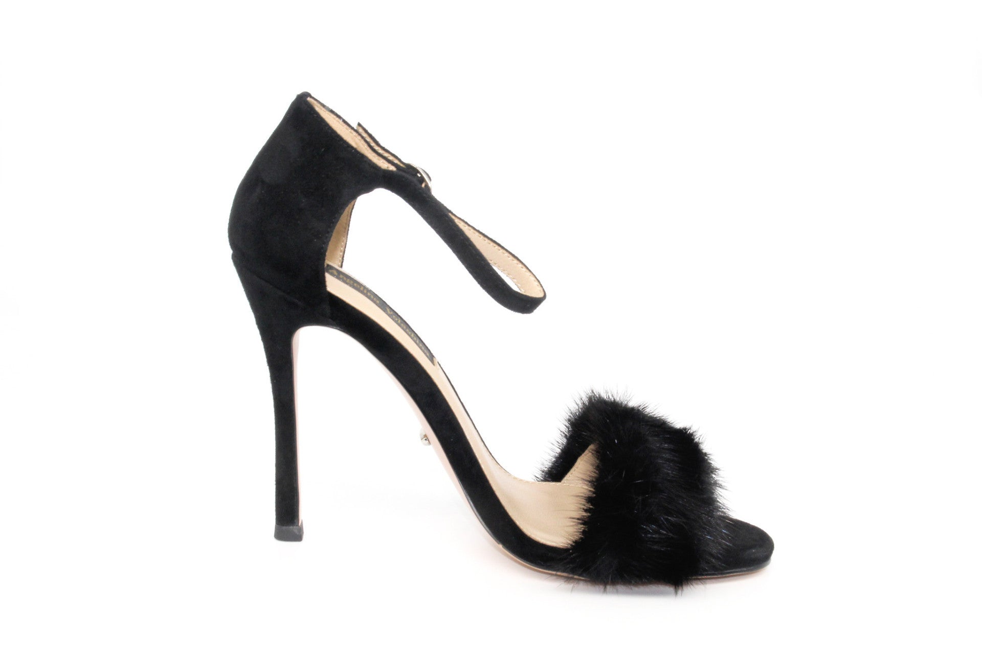 black heel with fur