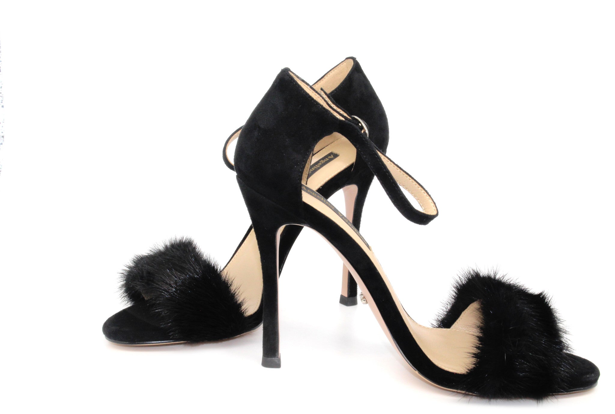 black heel with fur