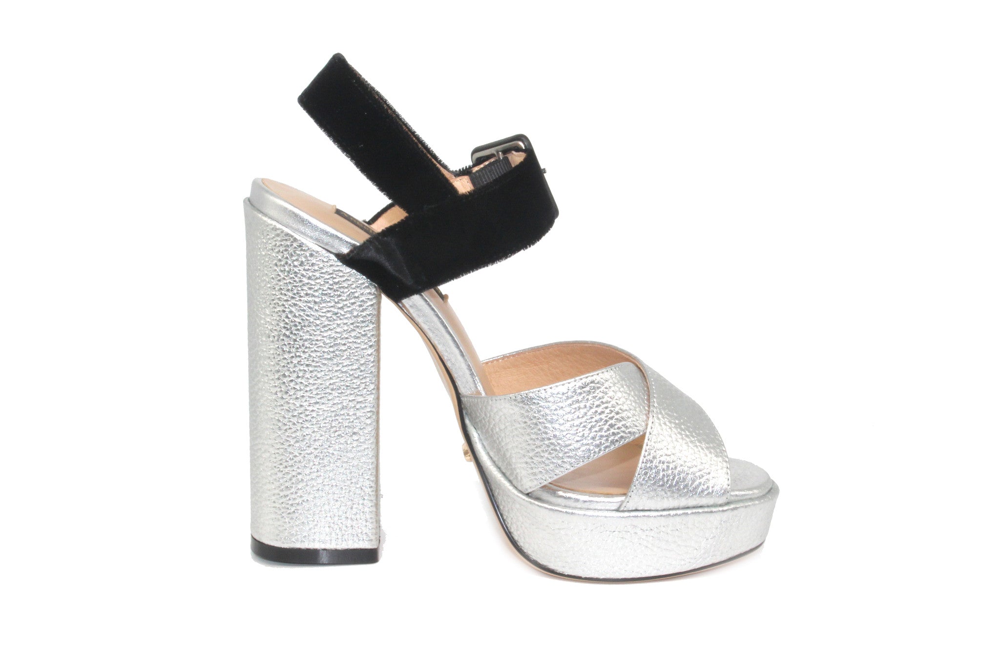 silver metallic platform heels