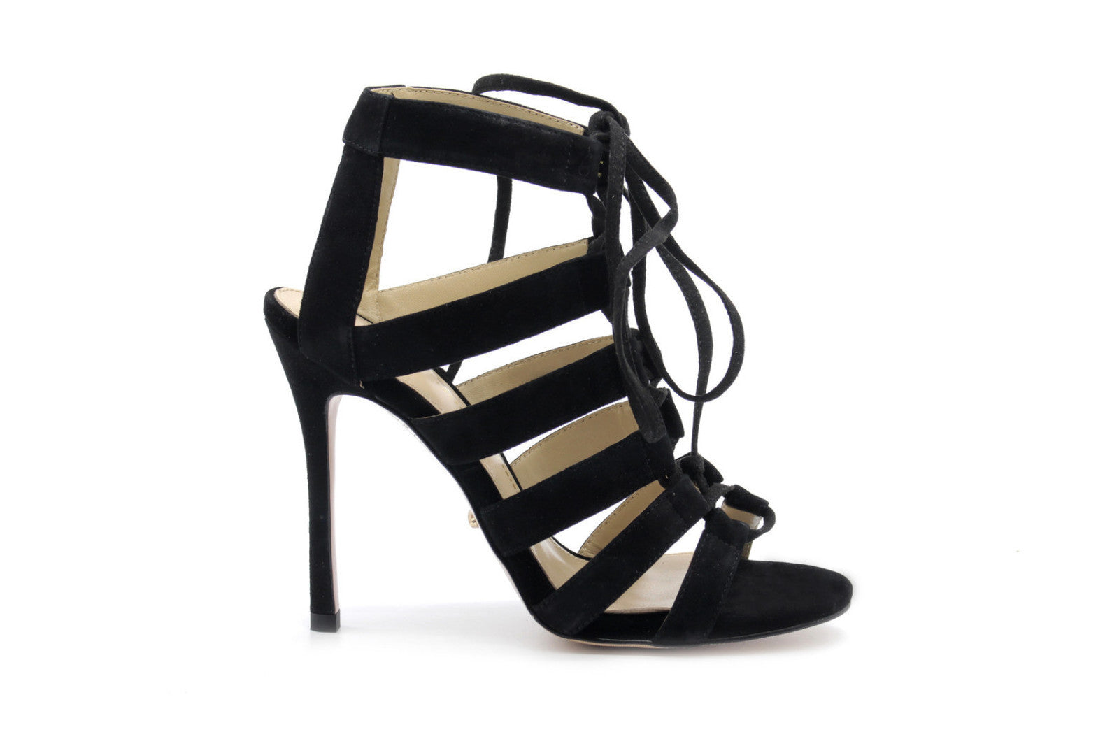 black suede strappy heels