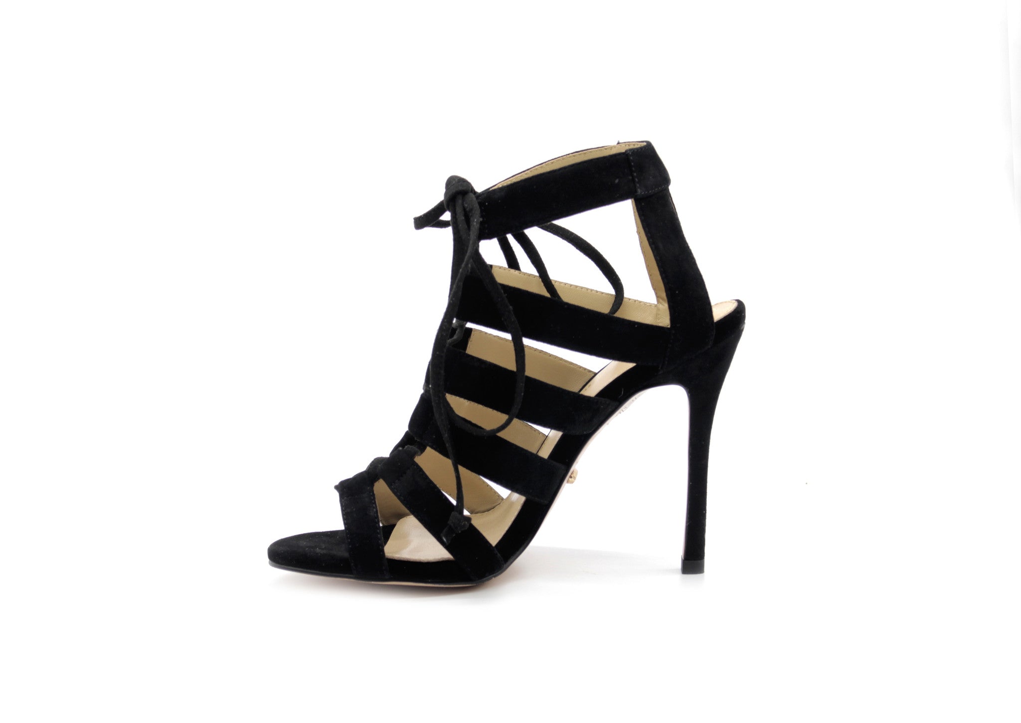 black strappy 1 inch heels