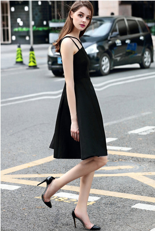 black dress with grey heels