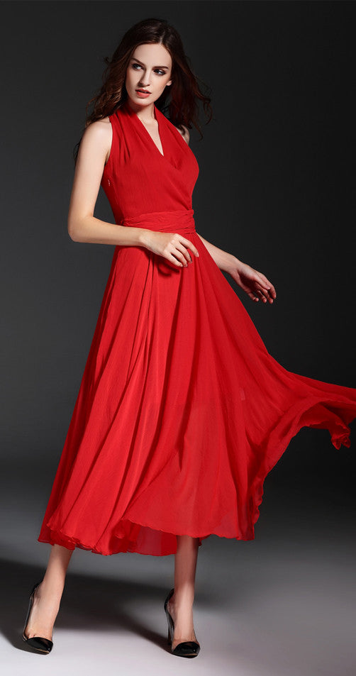 flowy long red dress