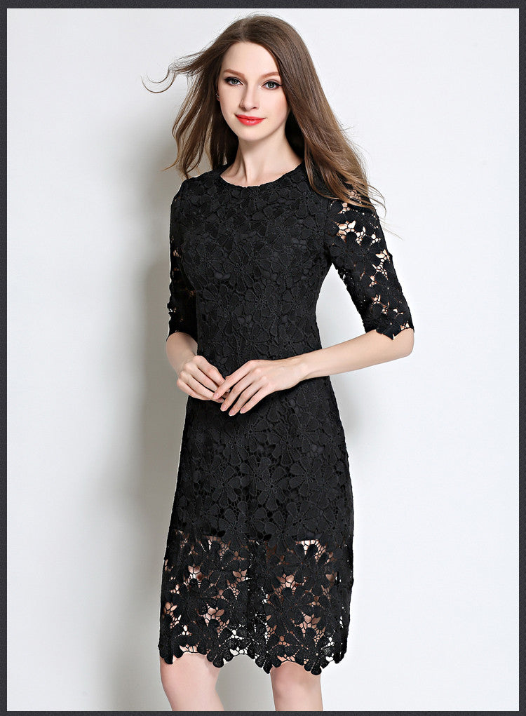 black lace dress with heels
