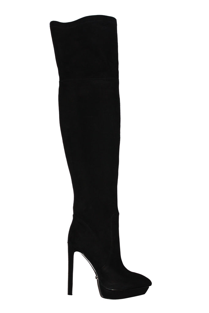 black suede knee high boots no heel