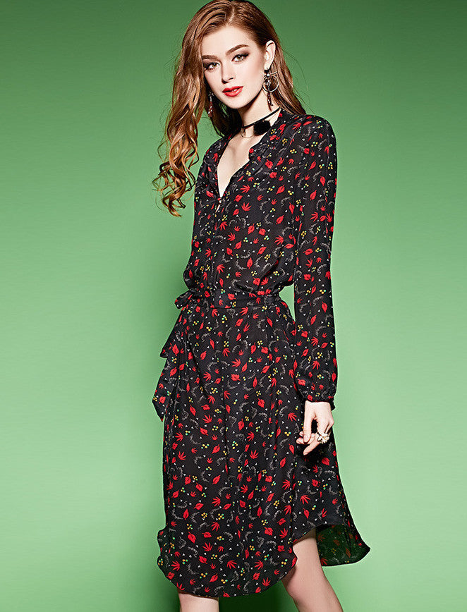 Black Floral Boutique Spring Dress - AVHEELS COLLECTION