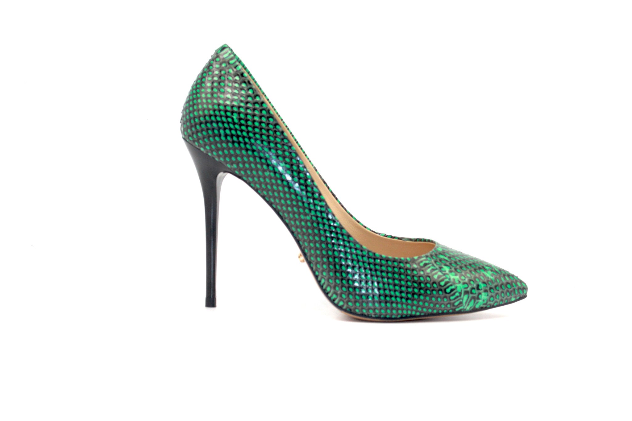 green snakeskin pumps