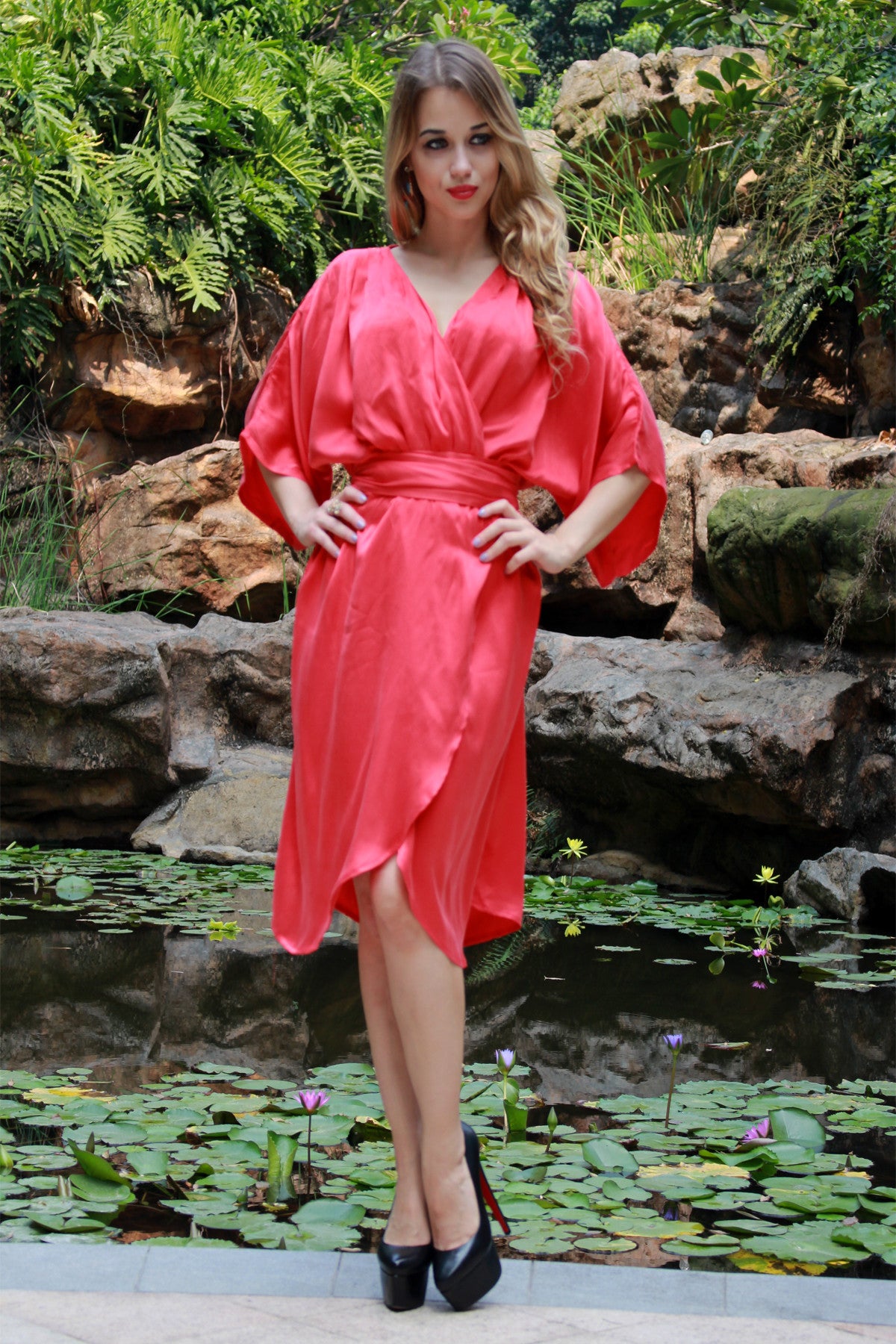 flowy red dress short