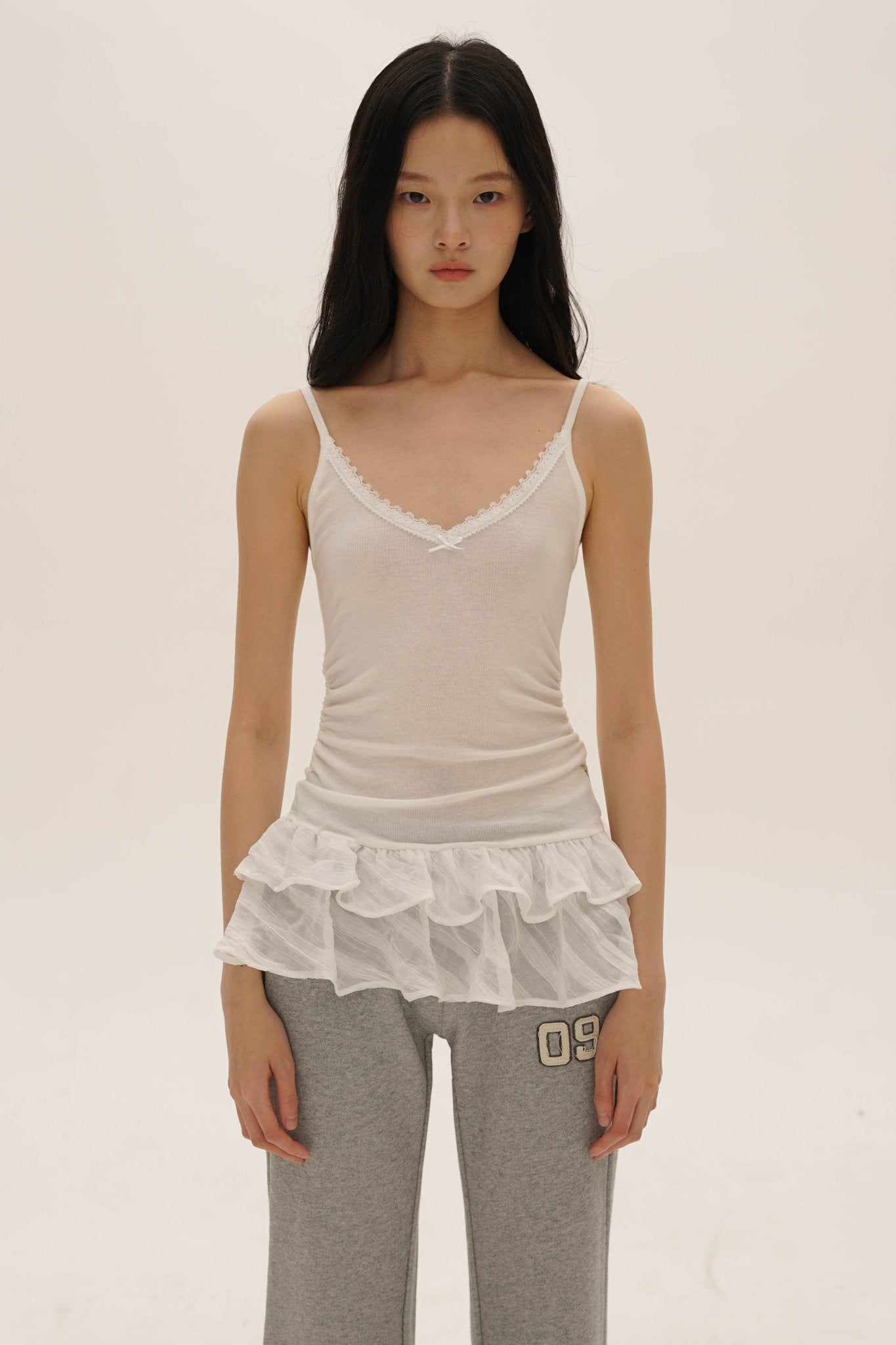 Tencel Wool Lace Collar Plaid Mesh Camisole
