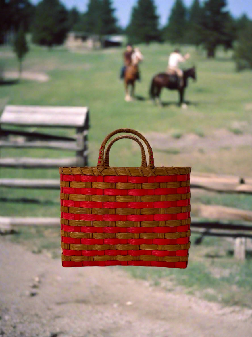Retro-Travel Tote: Scarlet & Brown