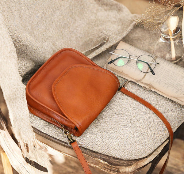 DEEPKEE original nubuck handmade full-grain genuine leather cowhide bag Vegetable Tanned Leather Crossbody Saddle Bag #1120