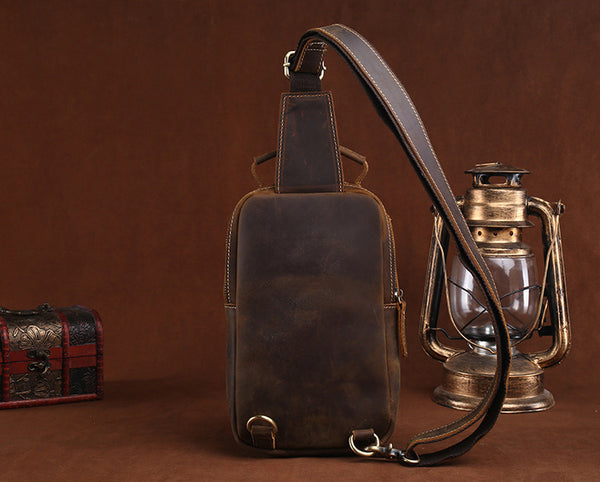 DEEPKEE original nubuck handmade full-grain genuine leather cowhide bag DEEPKEE tan leather crossbody sling bag 9915