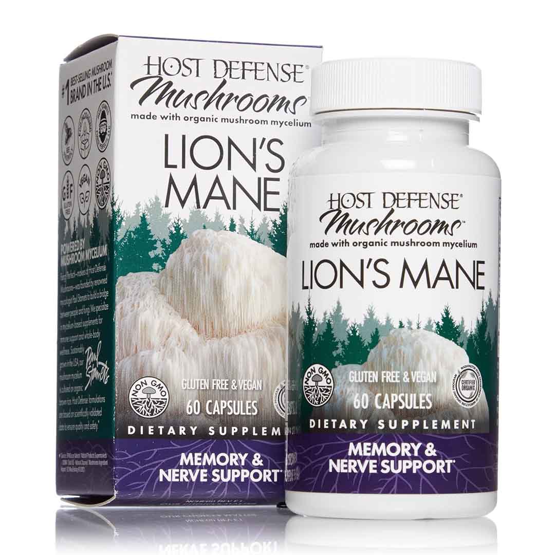 Bottle of Host Defense lion's mane supplements