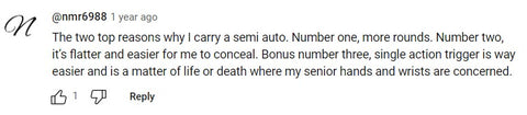 YouTube commenter prefers semi-auto handguns—Revolvers vs. semi-autos for concealed carry