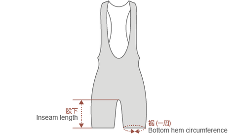 Bib shorts product actual size diagram