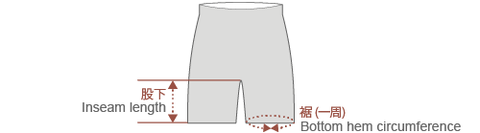 Cycling shorts product actual size diagram
