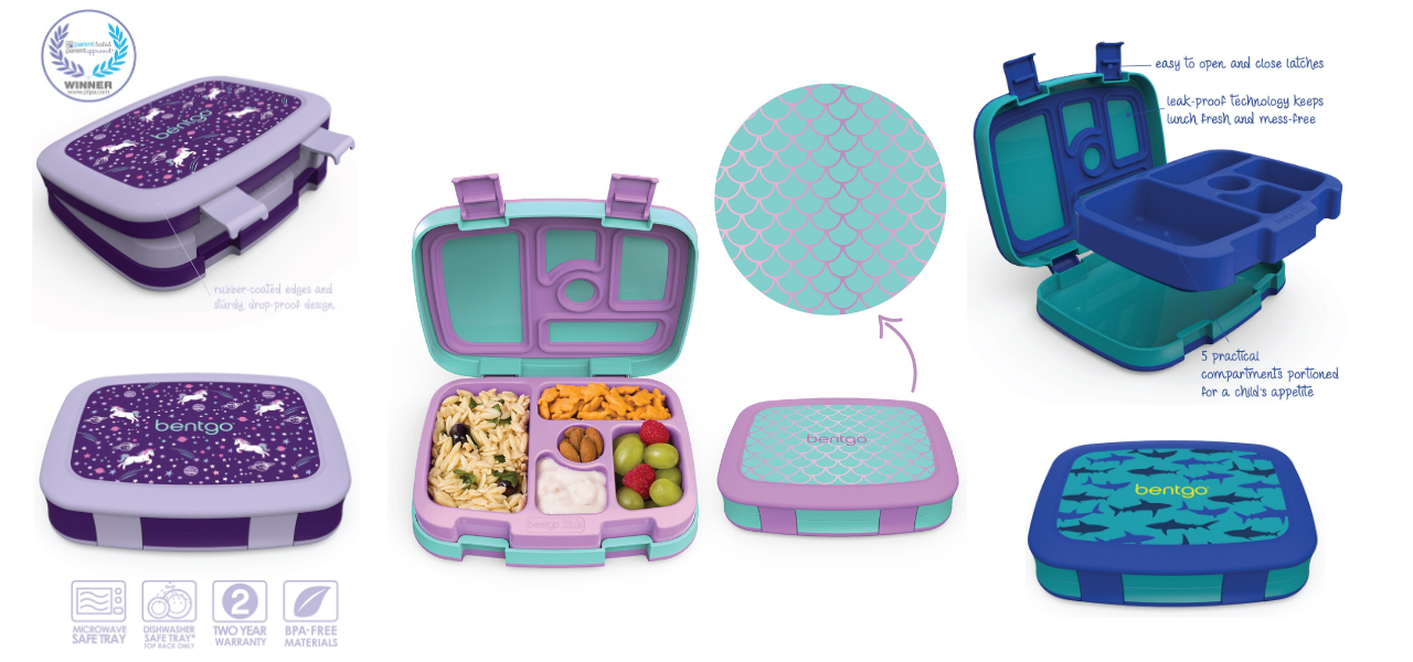 Bentgo Kids Chill Lunch Box Bento-Style Lunch Fucia/Teal 4 Section ~ NEW