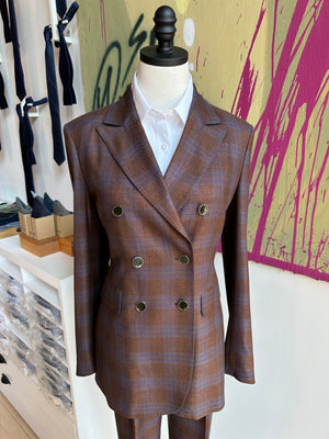 Brown Plaid Bamboo Feminine Cut Suit Coat - Pursuit