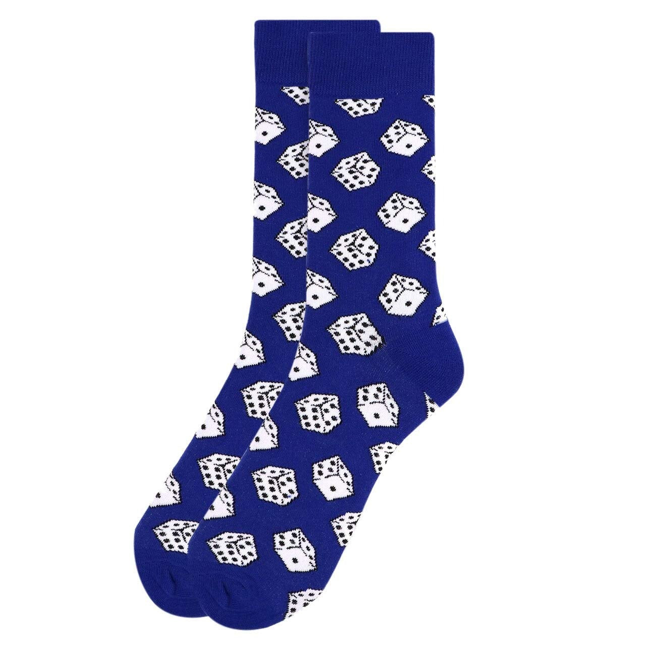 Men's Let it Roll Dice Repeat Fun Novelty Crew Dress Socks Blue (One Size)