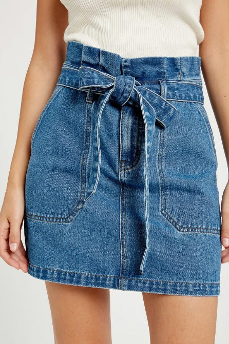 Paperbag Waist Denim Mini Skirt – Mom's 