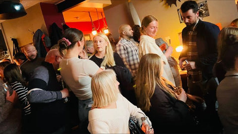 Photo of Hebe, surrounded by friends and family at the launch party for episode one of future food stars, which Hebe watched in a local pub on the big screen - boochacha