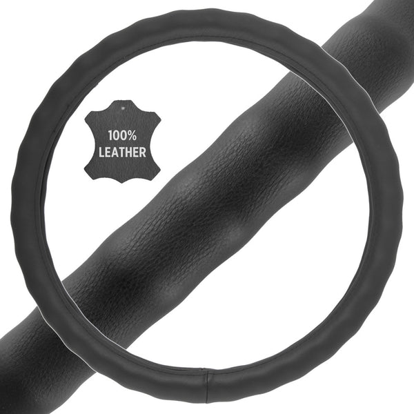 black leather sport grip steering wheel cover
