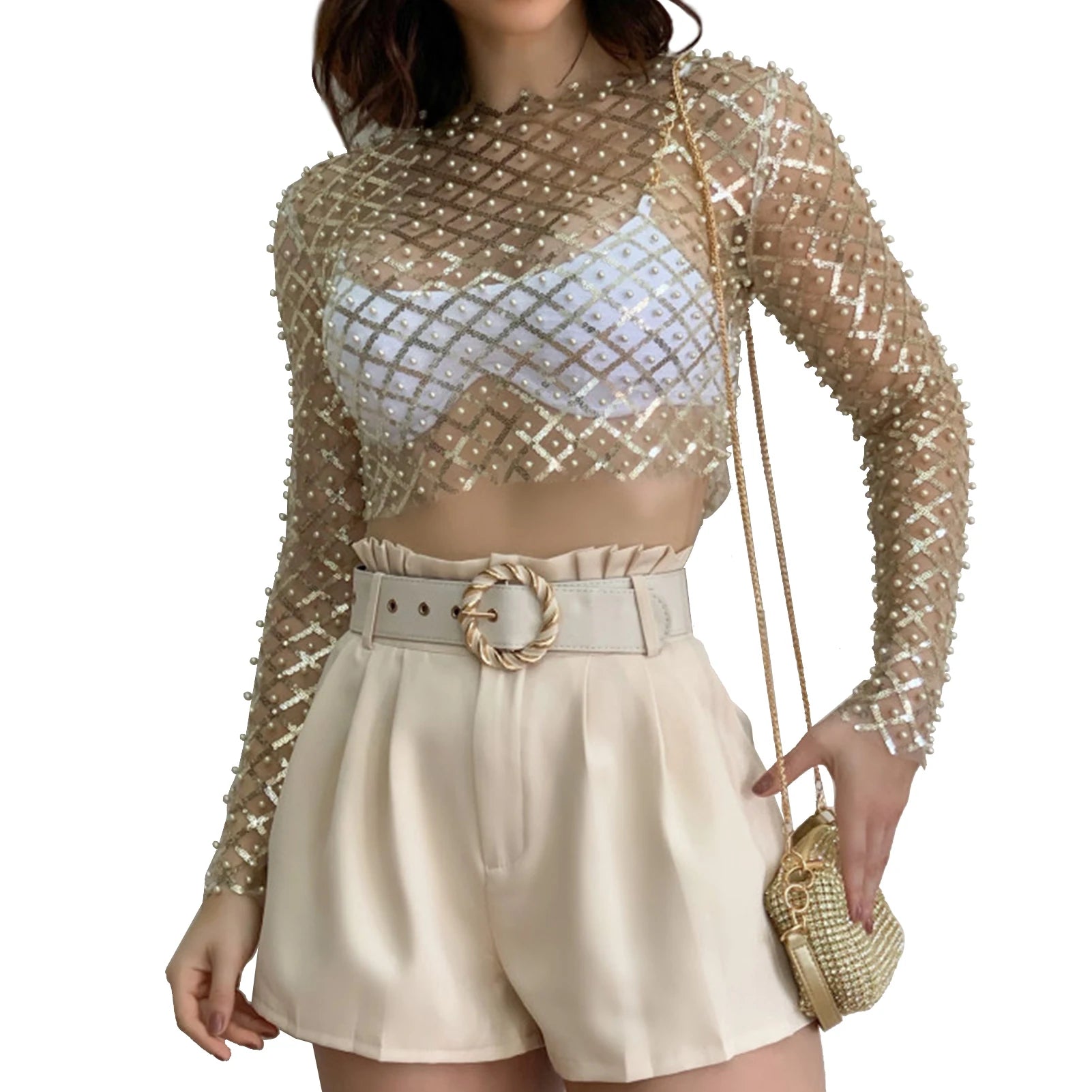 Mock Neck Sexy Navel Exposed Top