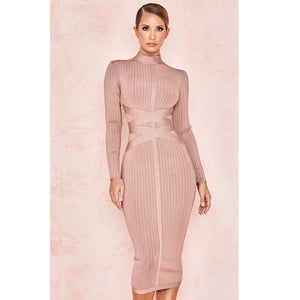 Midi Bandage Dress Knitted Vestido  Elegante - healthyfitandwellnessstore