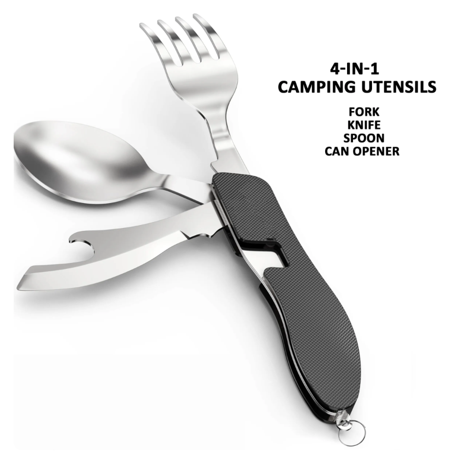 Tablespoon Set 4 In 1 Foldable Spoon Knife Fork Bottle Opener Stainless Steel Folding Pocket Kits Outdoor Tableware Set - www.clicks4shop.com