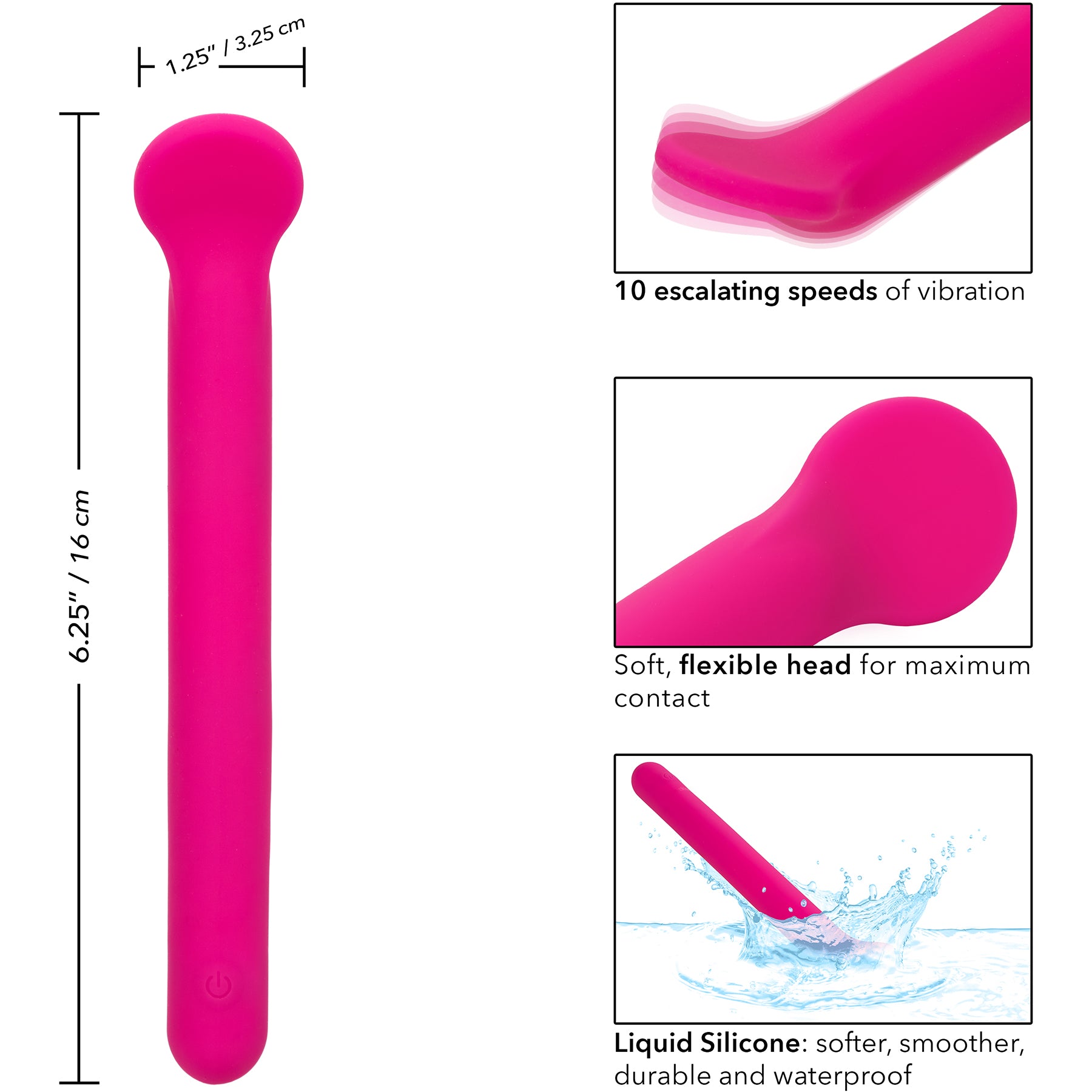 Bliss Liquid Silicone Clitoriffic Rechargeable Waterproof Vibrator - Measurements