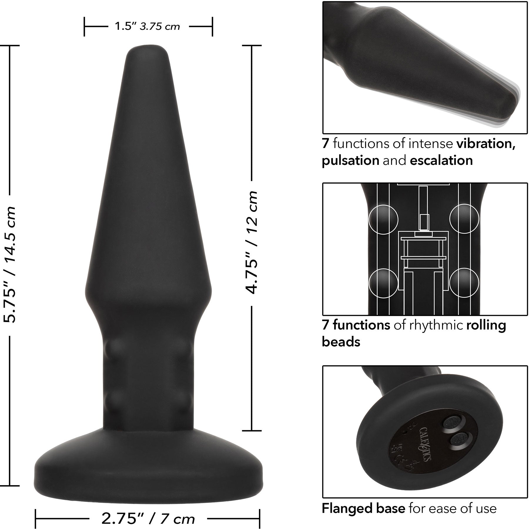 Bionic Beaded Rimming Probe Rechargeable Silicone Anal Stimulator By CalExotics - Measurements