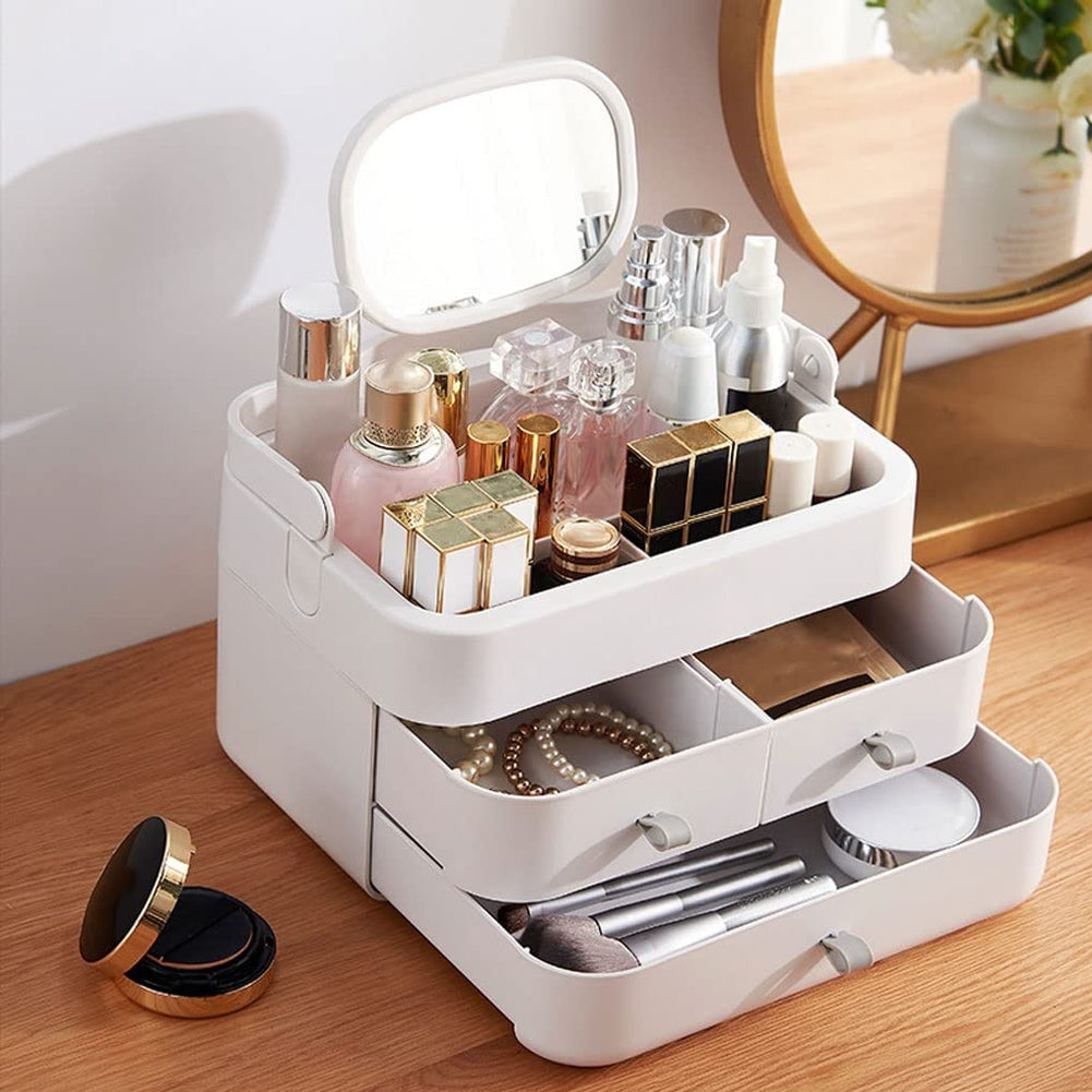 Image of White Large Makeup Organizer with Mirror and Drawers