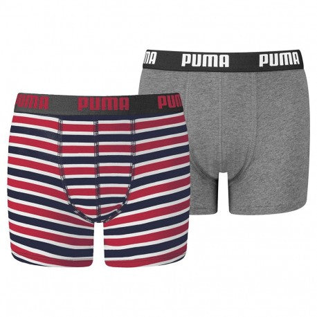 Calzoncillos niños Puma Boxer Pack-2 unidades rayas rojo Puber Sports. Tu tienda de deportes y moda deportiva.