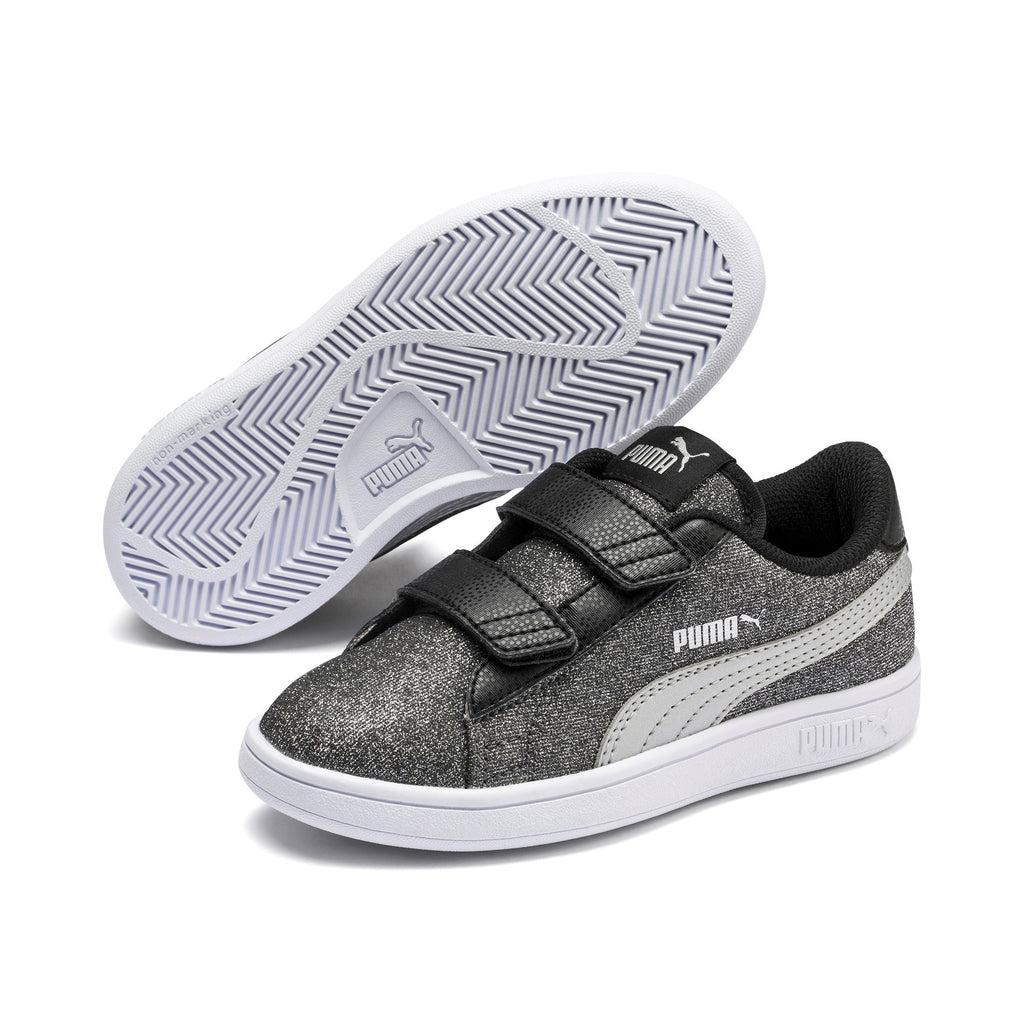 Zapatillas niña velcro PUMA SMASH V2 GLITZ GLAM V PS 367378 14 gris purpurina | Puber Tu tienda de deportes y moda deportiva.
