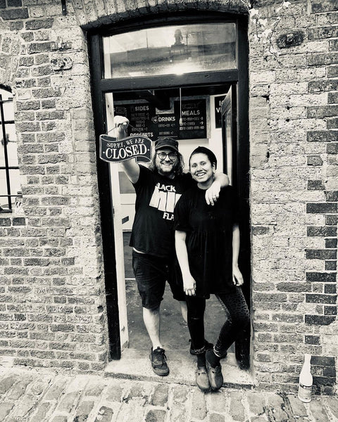 Marco & Carla Casadei outside the Young Vegans Pie Shop