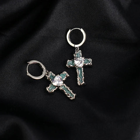 Heart Diamond Cross Earrings