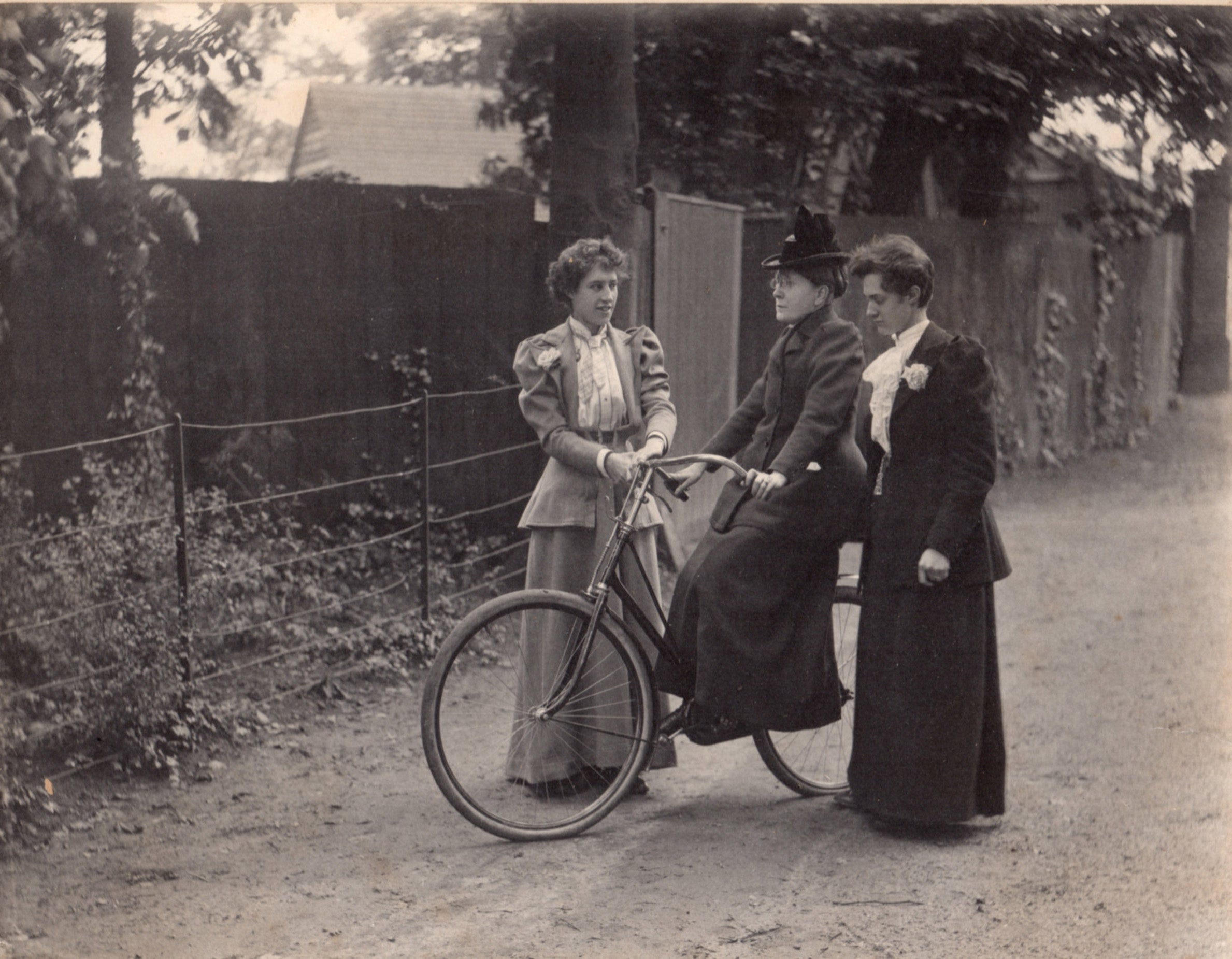 Social reformer Frances Willard rides her bike in a historical photo. 