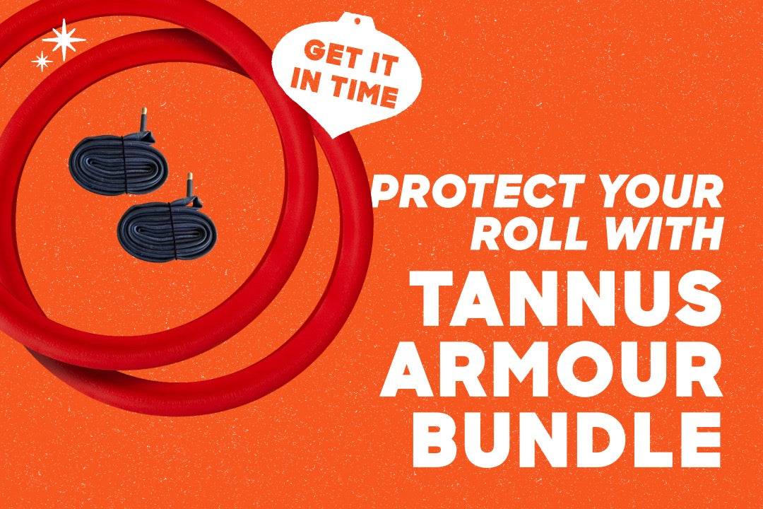 Tannus Tire Armour on an orange holiday backdrop. The text overlay reads "Protect Your Roll"