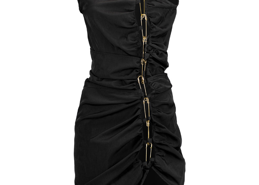 DRAPED MINI DRESS - Black